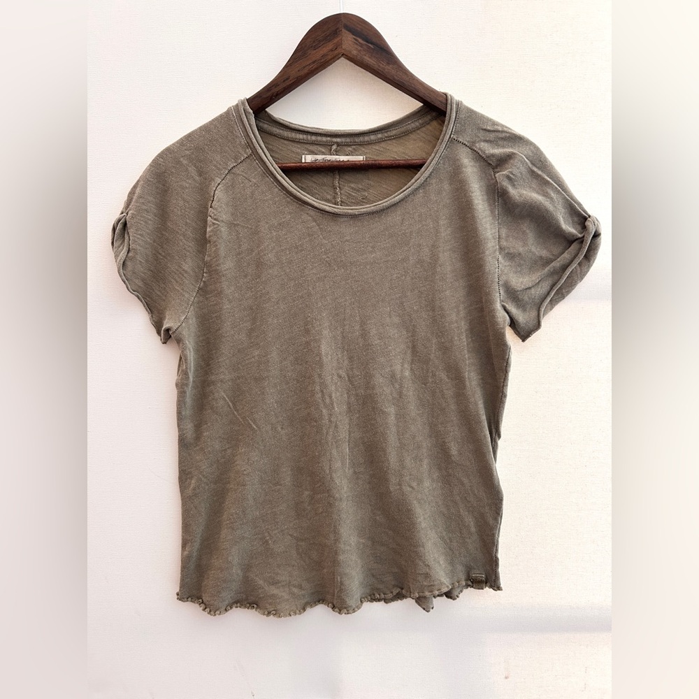 Free People We The Free Taupe Burnout Tee Raw Hem Boho Top XL NWOT - Picture 3 of 10